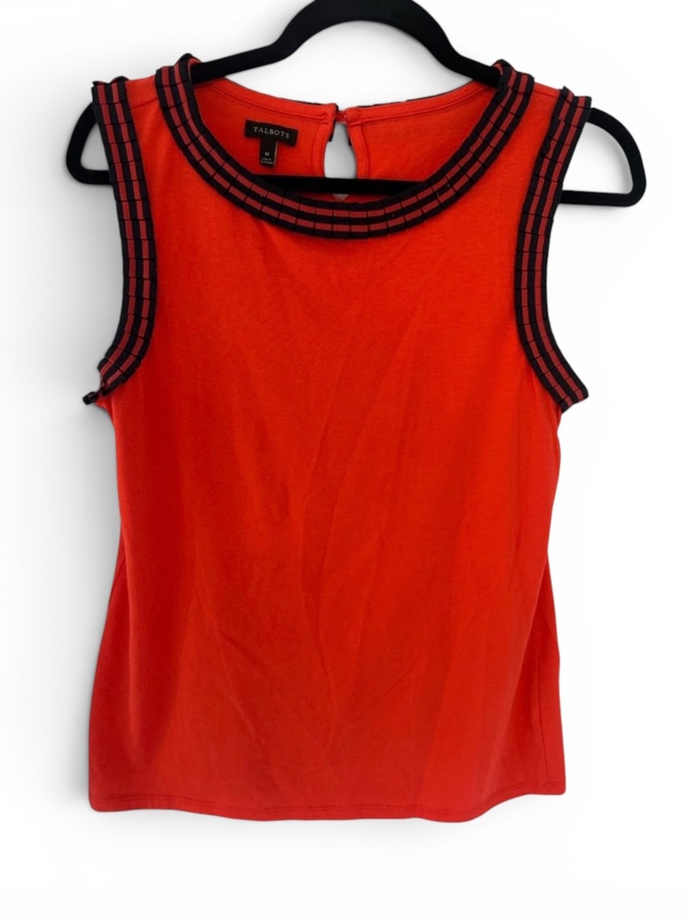Talbots Vibrant Red Tank Top with navy ribbon trim  size M